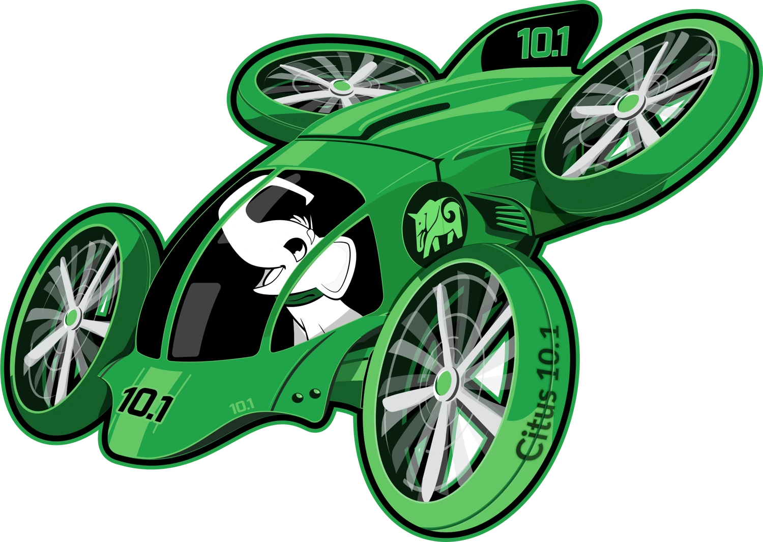 The Citus 10.1 flying vehicle with independently angled rotary fans