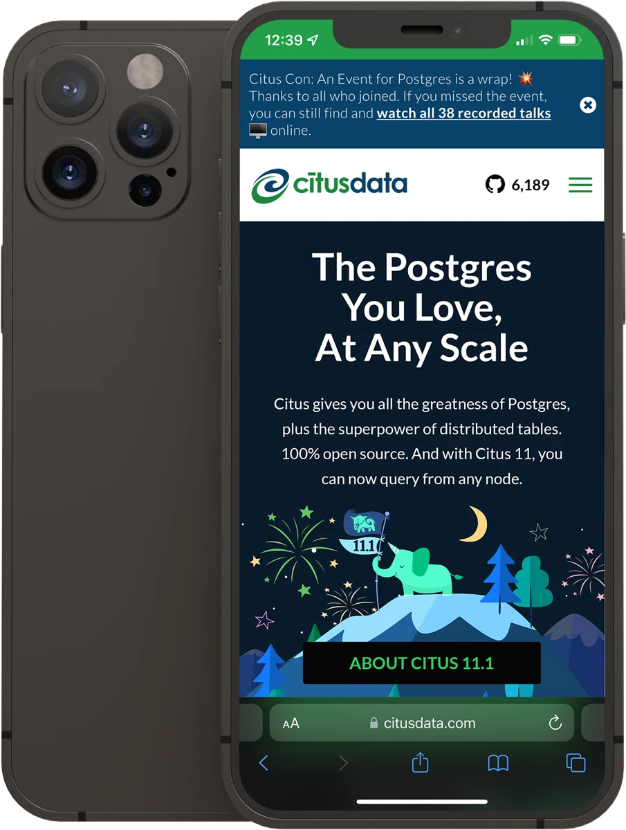 Citus 11.1 homepage artwork adapted for a mobile phone