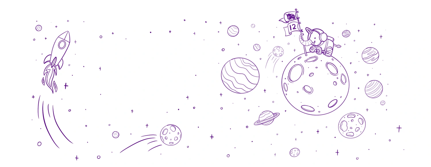 Citus 12 pencil concept showing Eli on the moon surrounded by planets